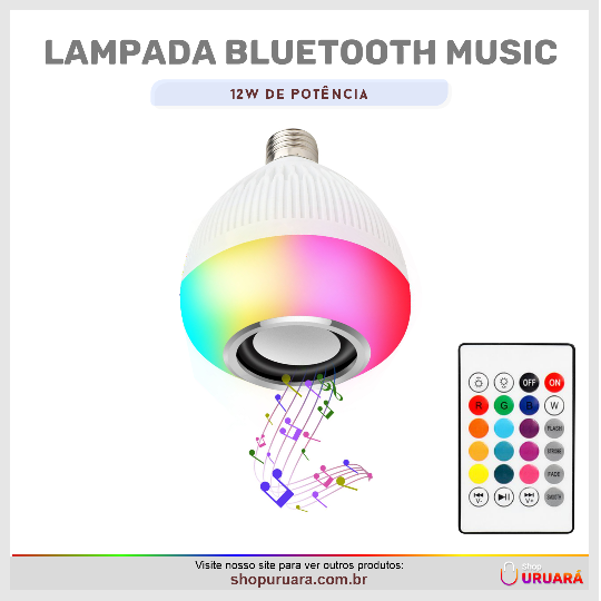 EDRIEL LIMA Lâmpada Bluetooth Com Led Rgb Música 12w + Controle Remoto
