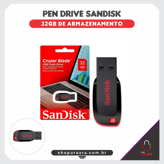 @REVISTAON Pendrive SanDisk Cruzer Blade 32GB 2.0 preto e vermelho