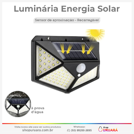 @REVISTAON Luminária Solar 100 Led de Parede Com 3 Funções