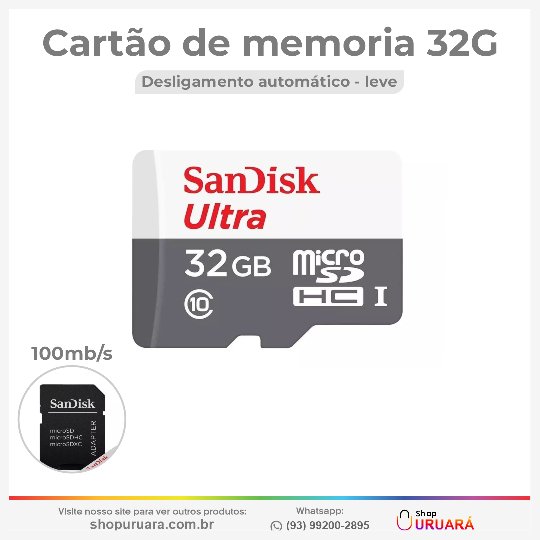 EDRIEL LIMA Cartão Memória Sandisk Ultra 32gb 100mb/s Microsd Uruará-PA, URUARAINFO, SHOPURUARA, PRODUTOS EM URUARÁ