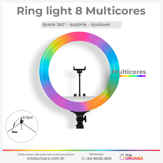 @REVISTAON Ring Light 8 Polegada Colorida 20 Com Tripé De Mesa Youtuber