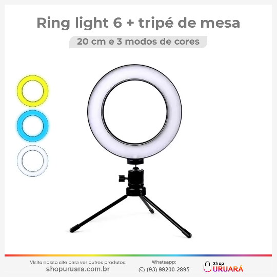 EDRIEL LIMA Ring Light 6 polegadas com Tripé de Mesa