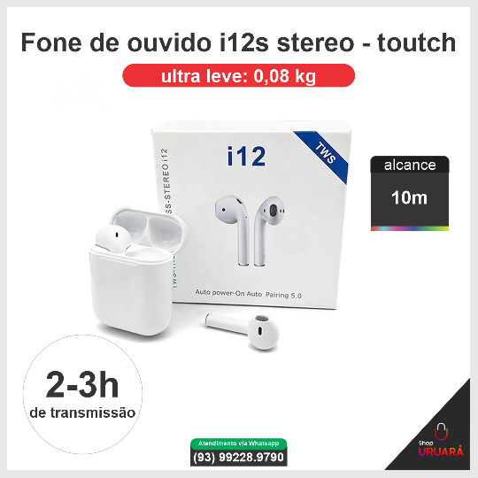 Fone Ouvido Bluetooth Sem Fio I12 Tws Pratica Esportiva