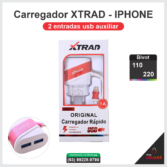 @REVISTAON Carregador para IOS Com 2 Entradas Usb Xtrad