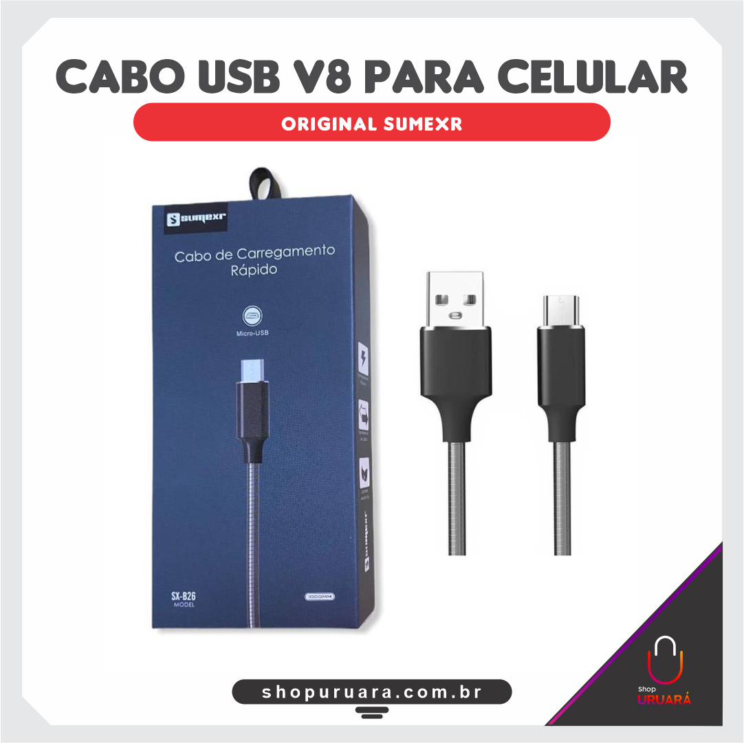 @REVISTAON Cabo Usb para V8 2.4A Acabamento em Metal Sumexr